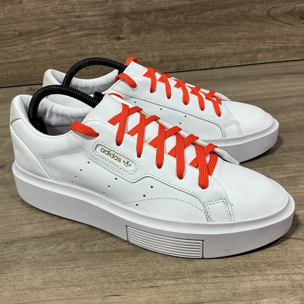 Adidas Sleek Super Womens Size 9.5 White Gold Athletic Leather Shoes Sneakers